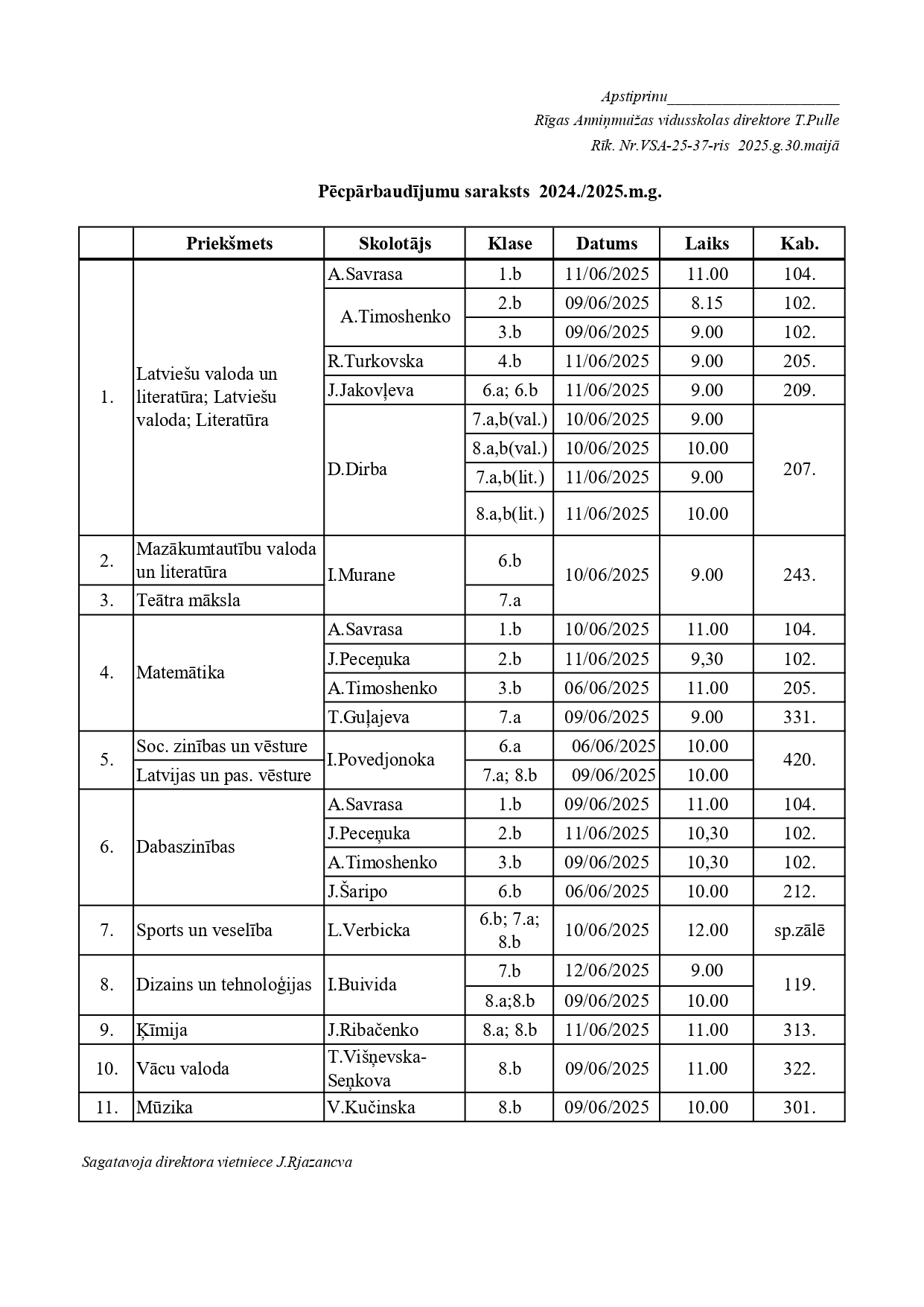 Pēcpārbaudījumu grafiks 2024./2025.m.g.